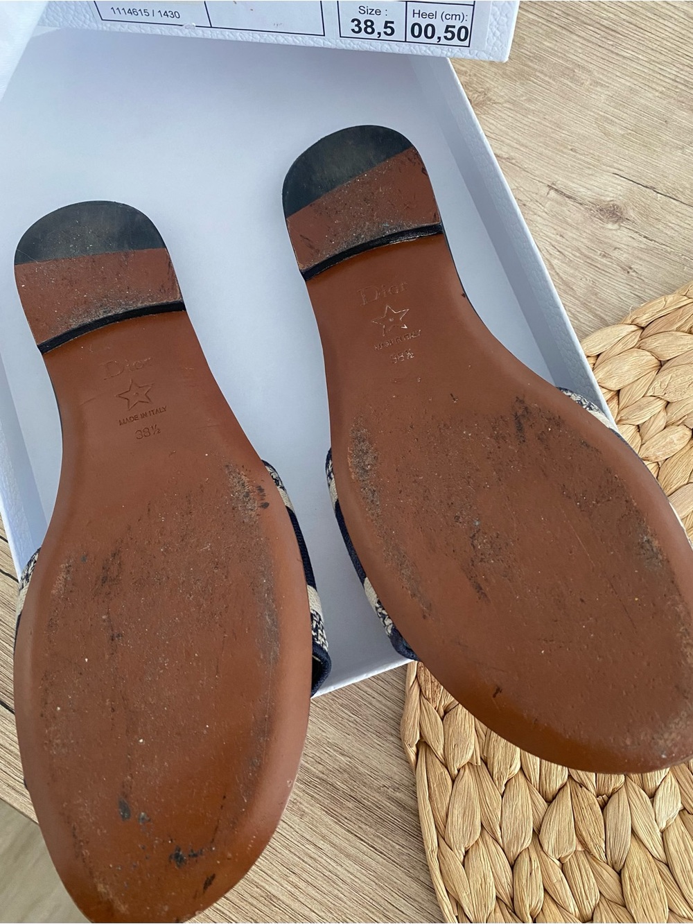 Dior Beige and Deep Blue Christian Dior Canvas Logo Slide Sandals - Picture 2 of 3